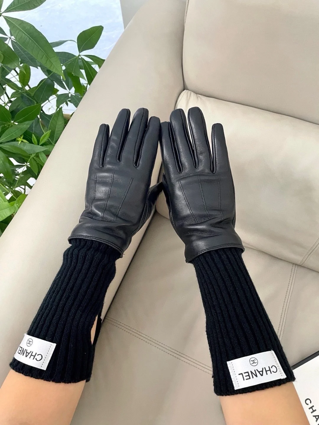 CHANEL Gloves Sheepskin Black L A1010071903 - Image 13
