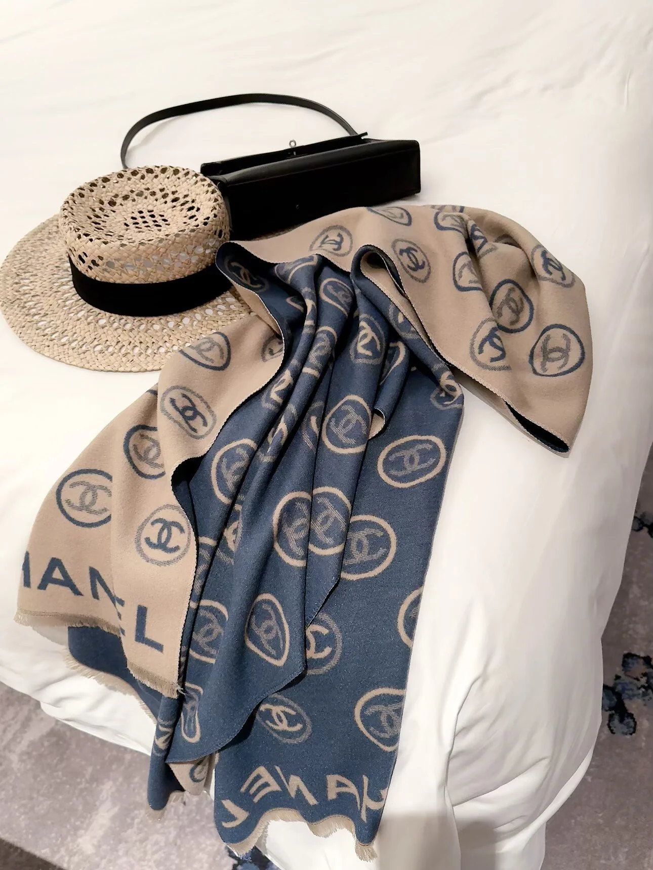 CHANEL Scarves Cashmere Beige-Black One Size D510070919 - Image 3