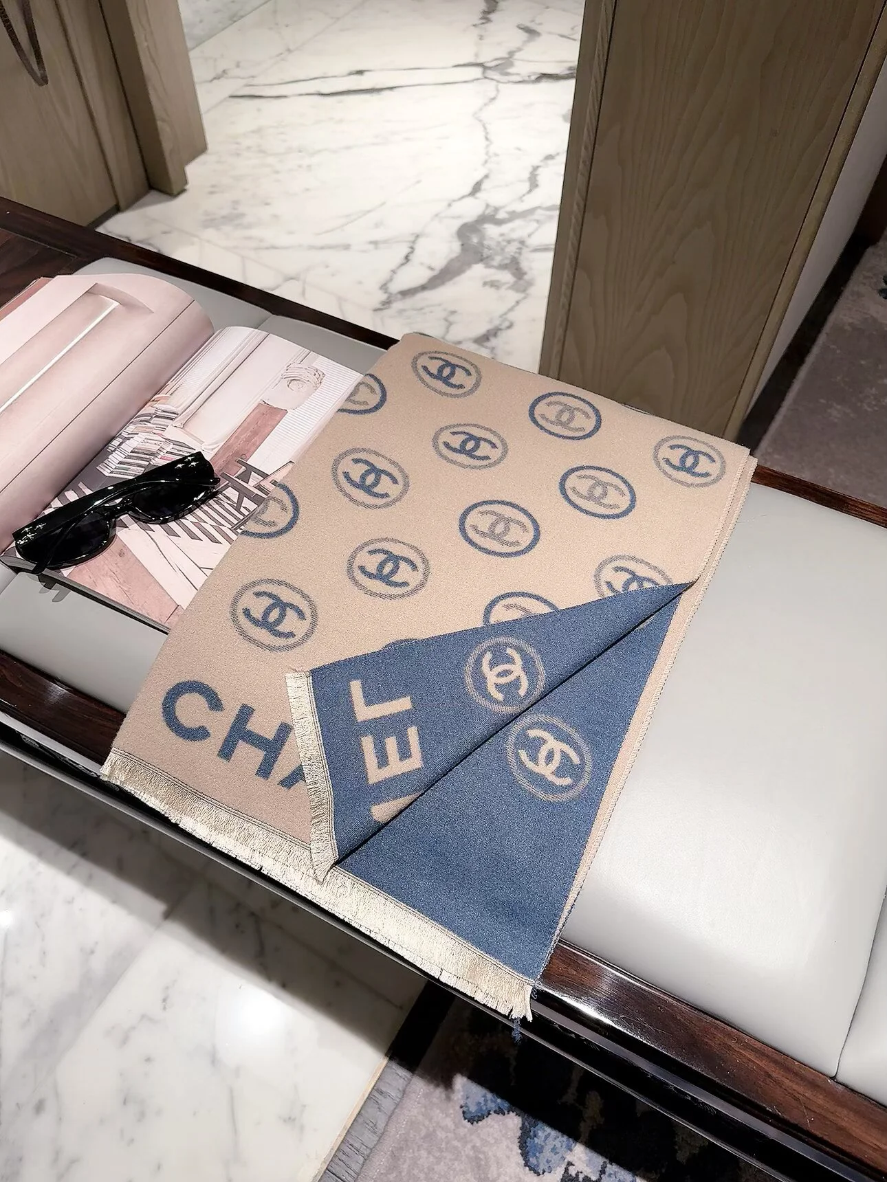CHANEL Scarves Cashmere Beige-Black One Size D510070919 - Image 4