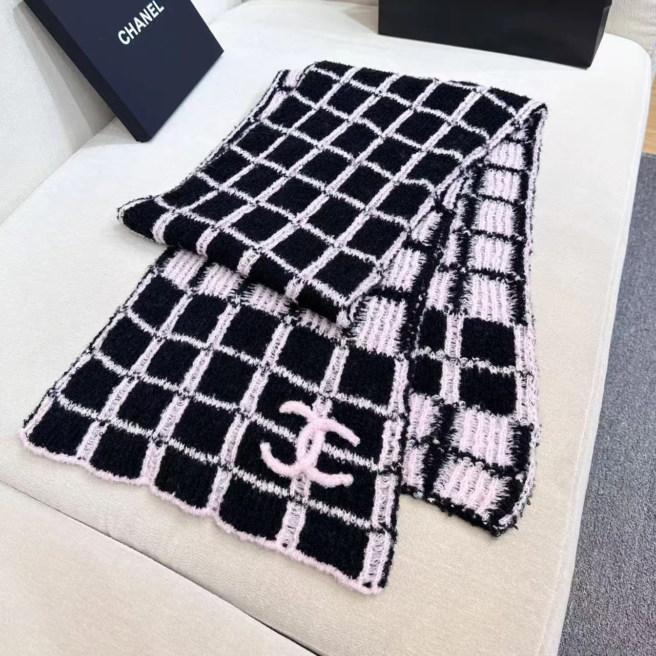 CHANEL Scarves Cashmere Black-Pink 30_180CM A1010072952 - Image 6