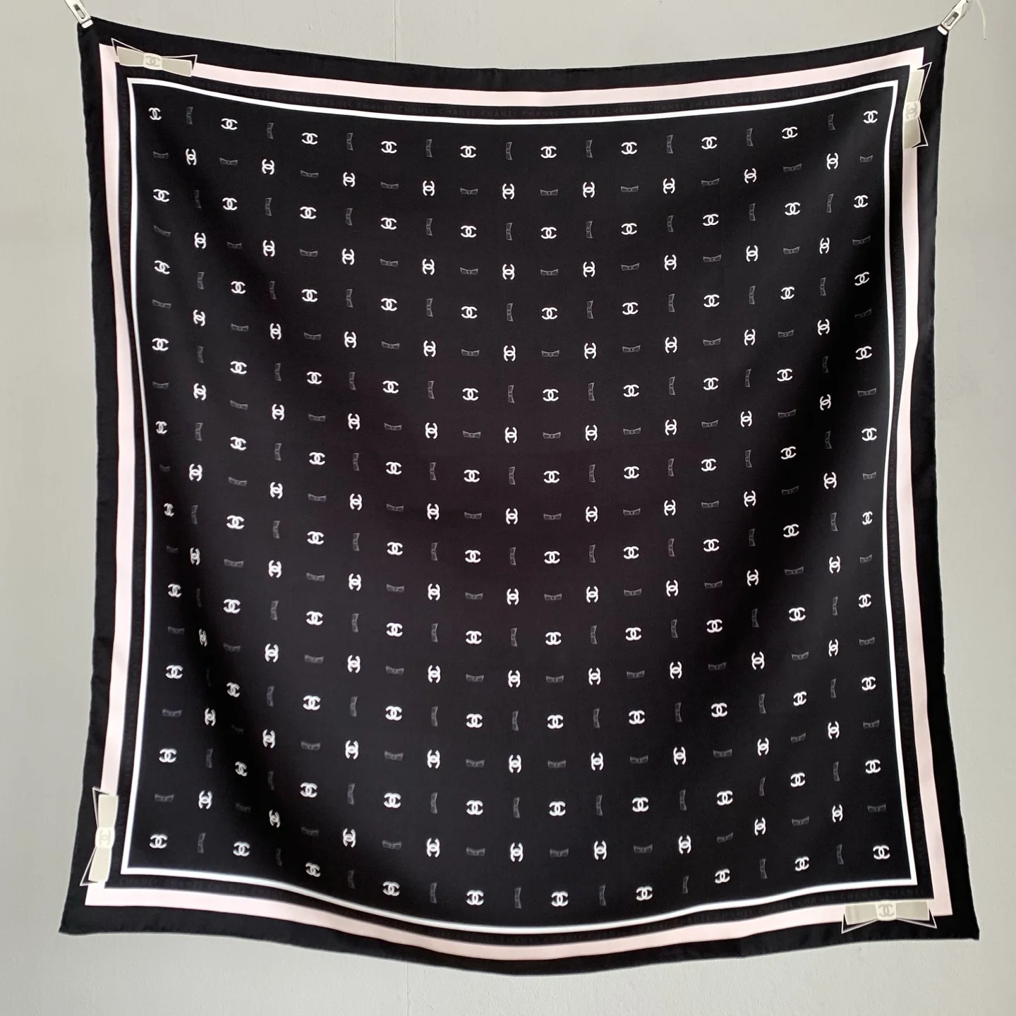 CHANEL Scarves Silk Twill Black-White 88.5 X 88.5 CM D510071215 - Image 5