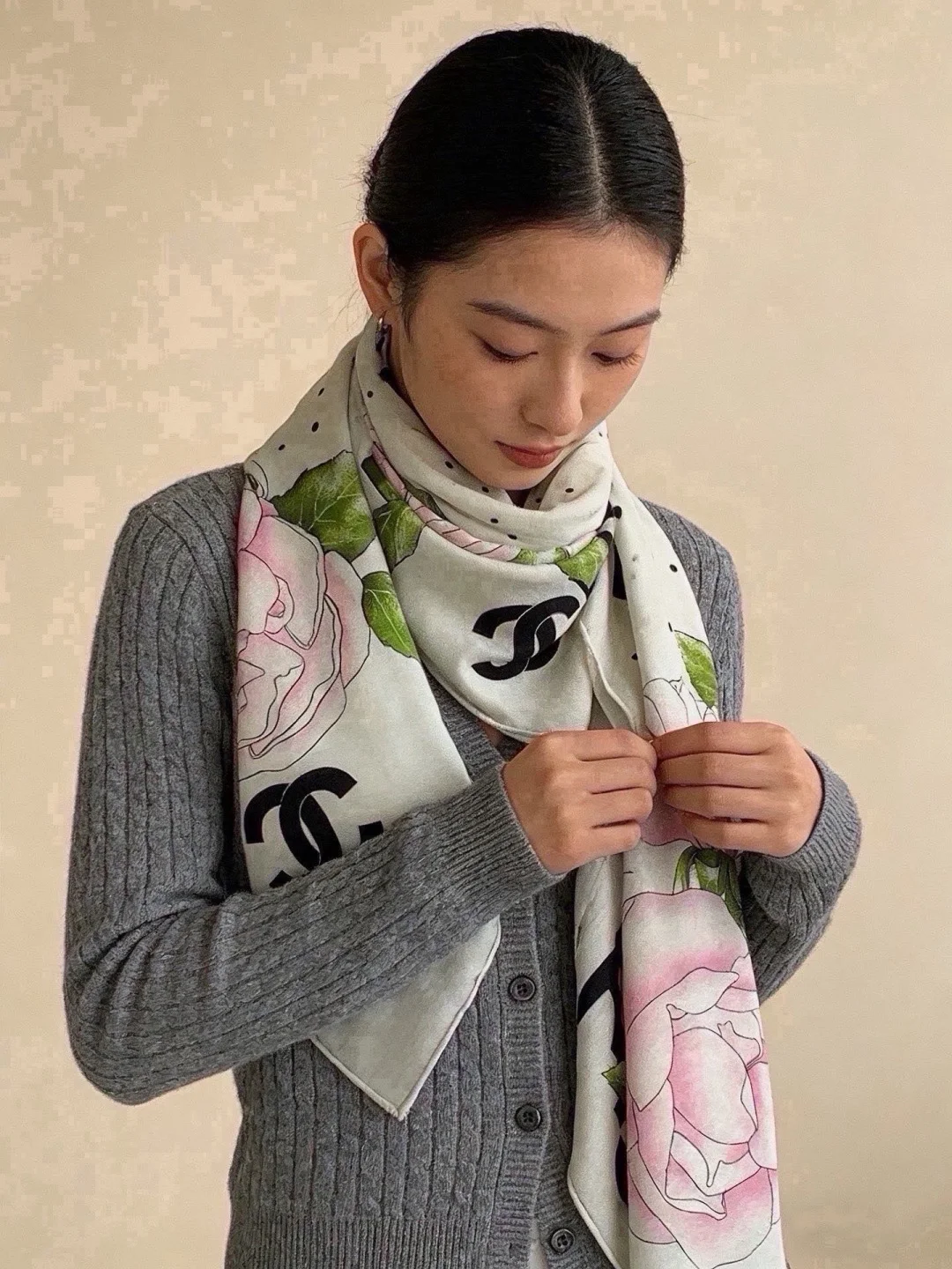CHANEL Scarves White-Pink-Black-Green B0510071755