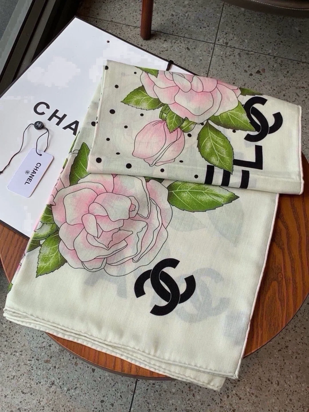 CHANEL Scarves White-Pink-Black-Green B0510071755 - Image 4