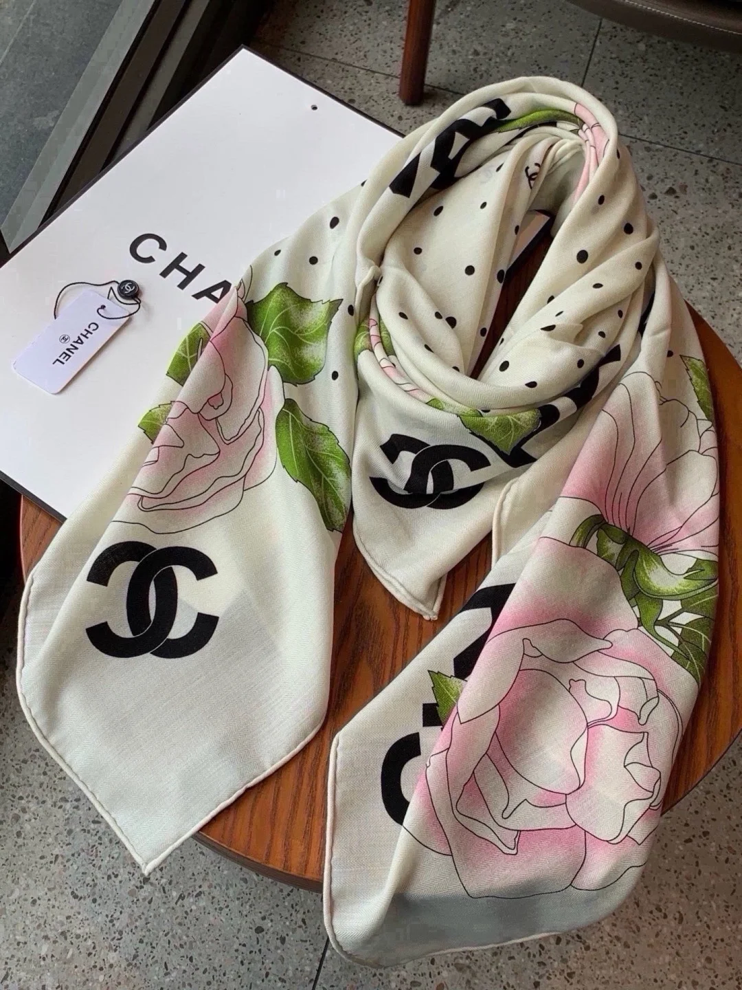 CHANEL Scarves White-Pink-Black-Green B0510071755 - Image 5