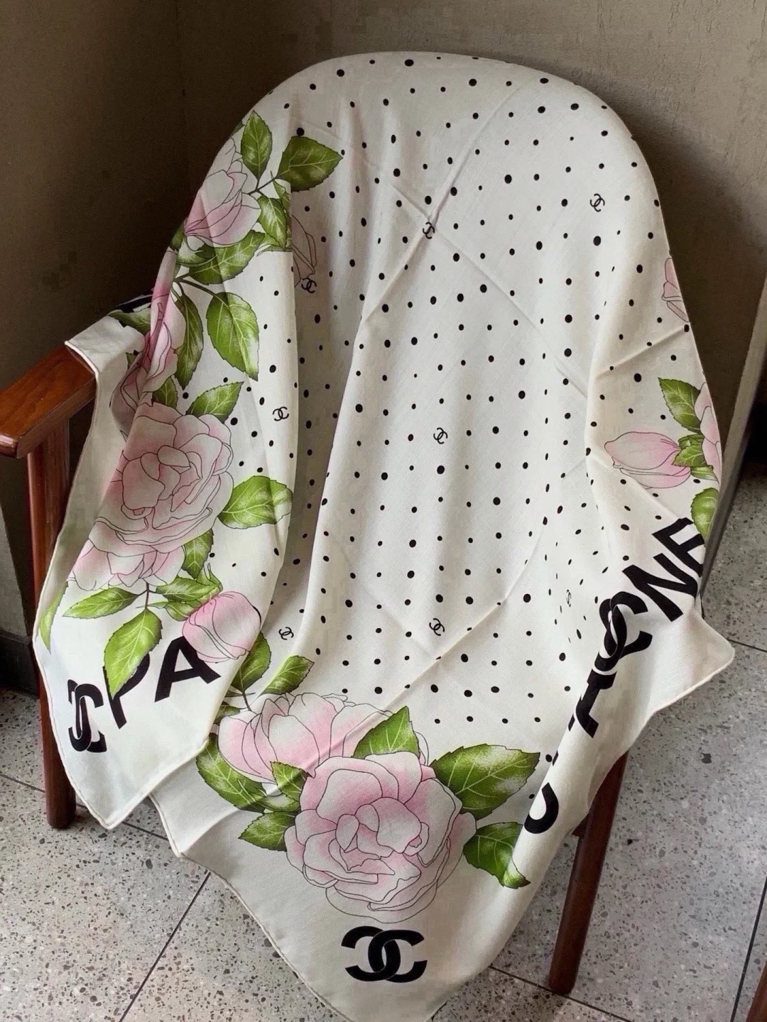CHANEL Scarves White-Pink-Black-Green B0510071755 - Image 8