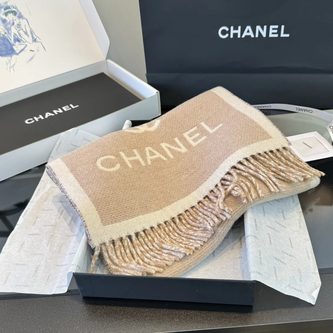CHANEL Scarves Wool Beige-White One Size A2010071522 - Image 3