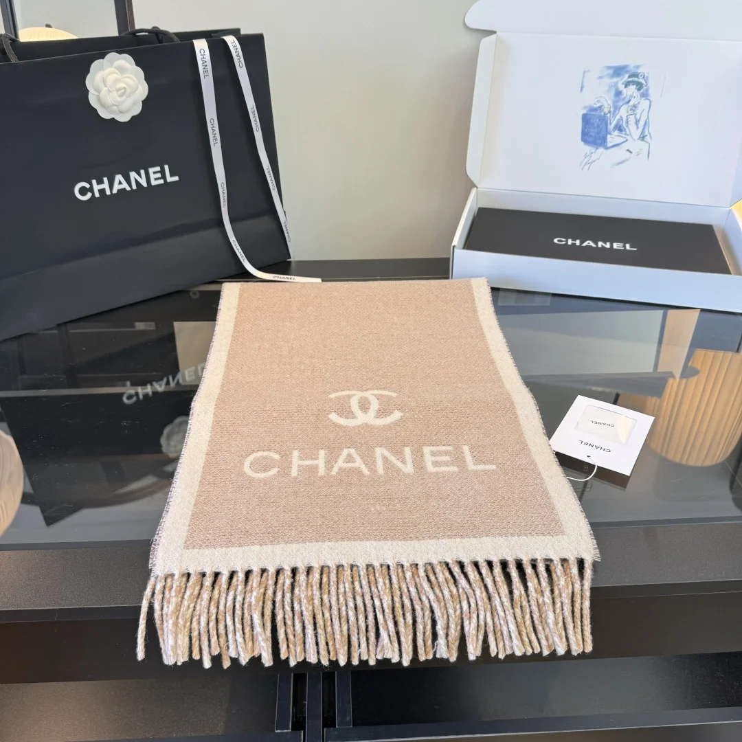 CHANEL Scarves Wool Beige-White One Size A2010071522 - Image 8