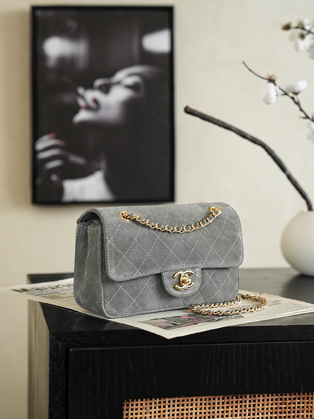 CHANEL Shoulder Bags Suede Gray-Gold 20X12X7CM G5010062360 - Image 3