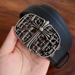 Alternative view of CHROME HEARTS Belts Pebble Leather Black-Silver 3.8cm Width B2010050024