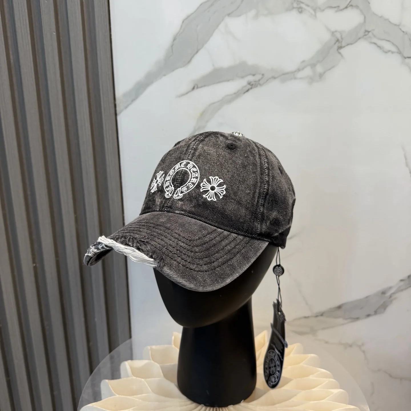 CHROME HEARTS Caps Washed Denim Black-White 57CM C810073155