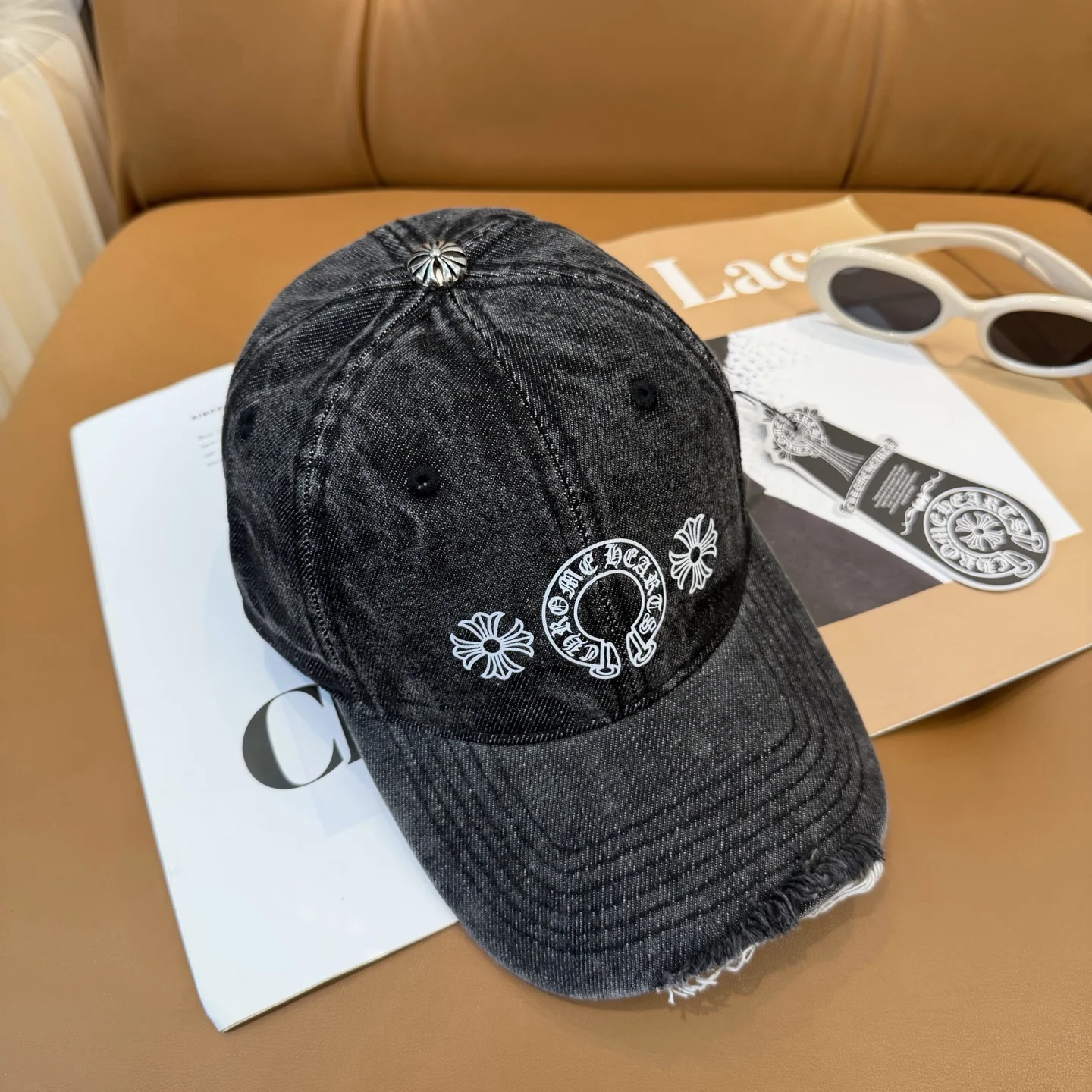 CHROME HEARTS Caps Washed Denim Black-White 57CM C810073155 - Image 5