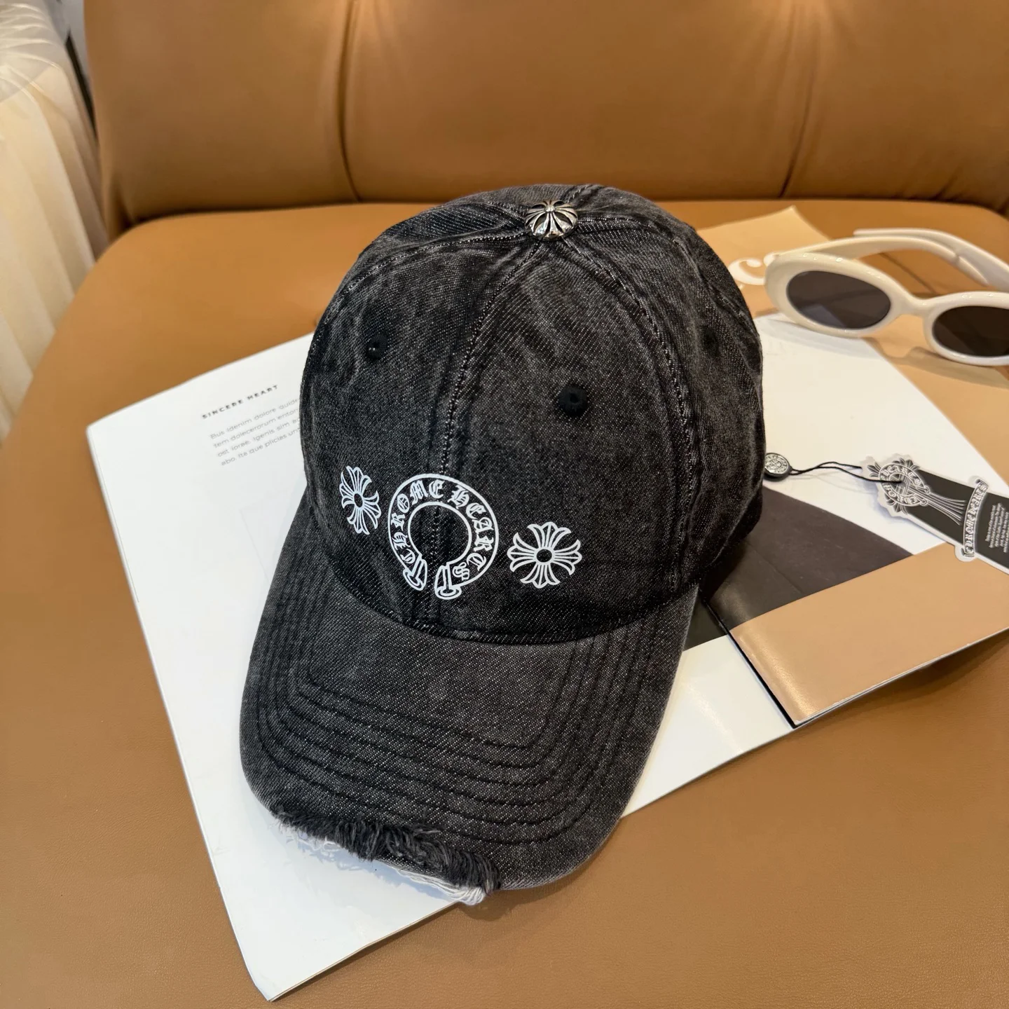 CHROME HEARTS Caps Washed Denim Black-White 57CM C810073155 - Image 6