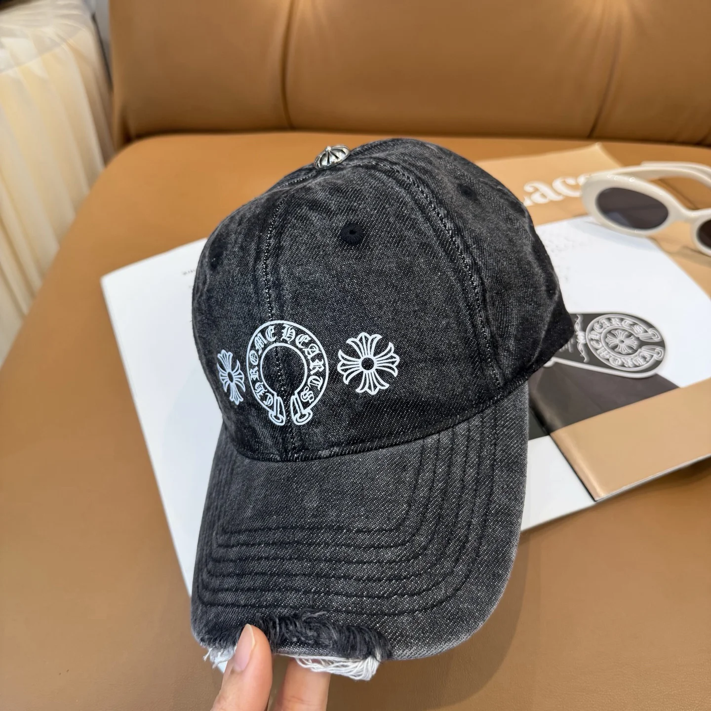 CHROME HEARTS Caps Washed Denim Black-White 57CM C810073155 - Image 8