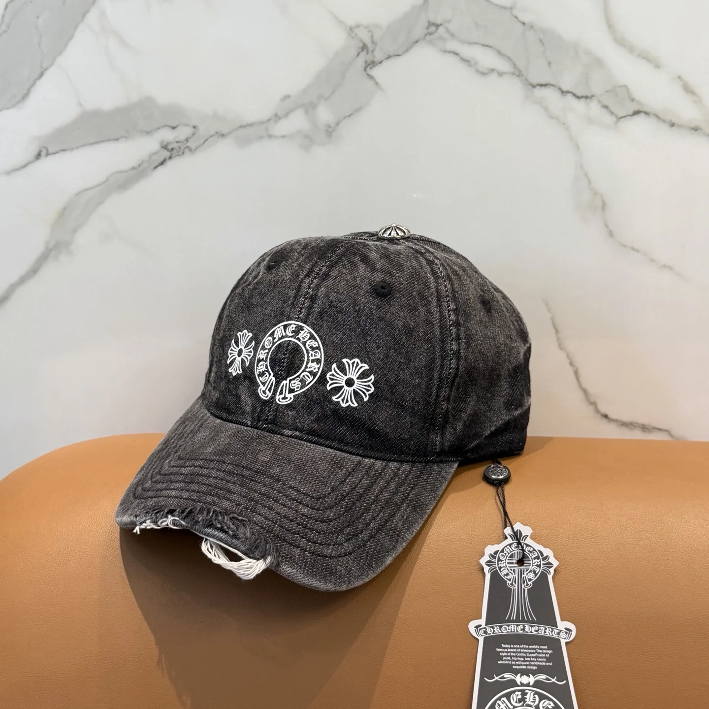 CHROME HEARTS Caps Washed Denim Black-White 57CM C810073155 - Image 9