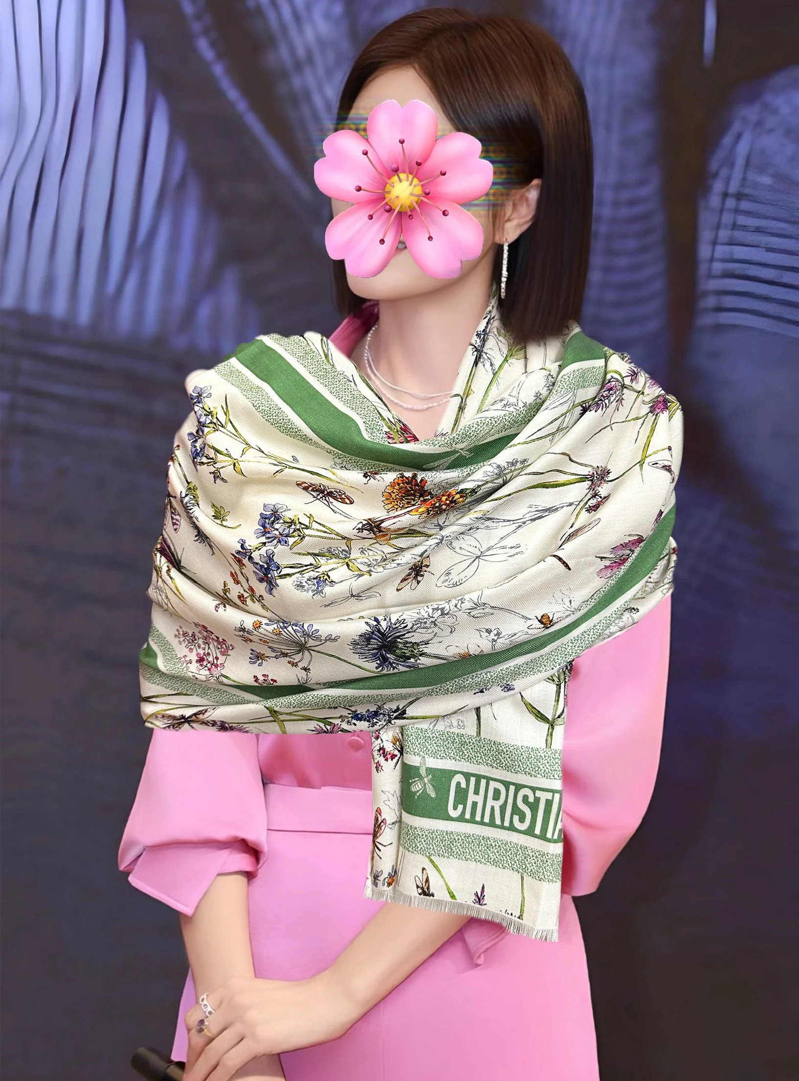 DIOR Scarves Cashmere Cream-Green 65x185 A8510072624
