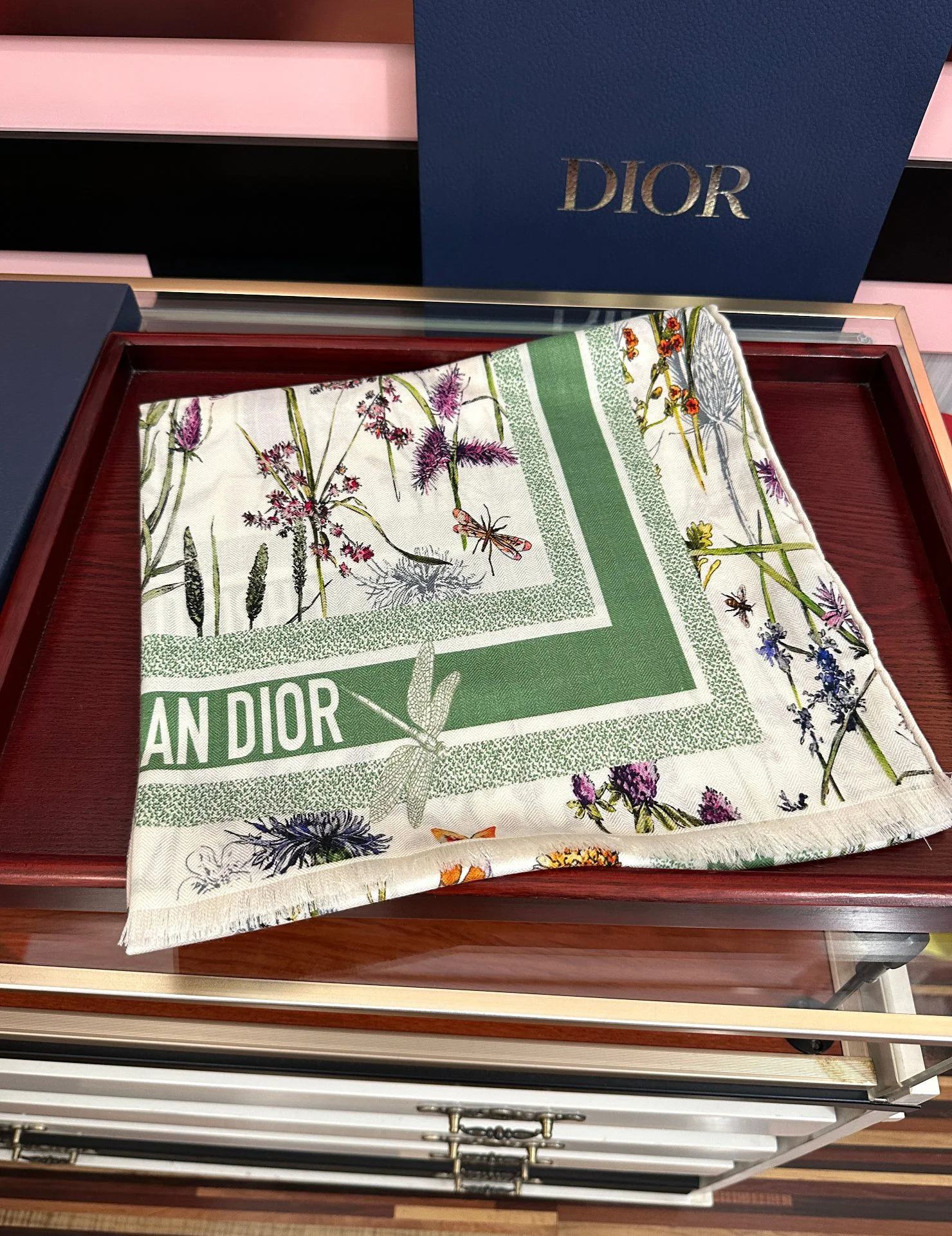 DIOR Scarves Cashmere Cream-Green 65x185 A8510072624 - Image 3