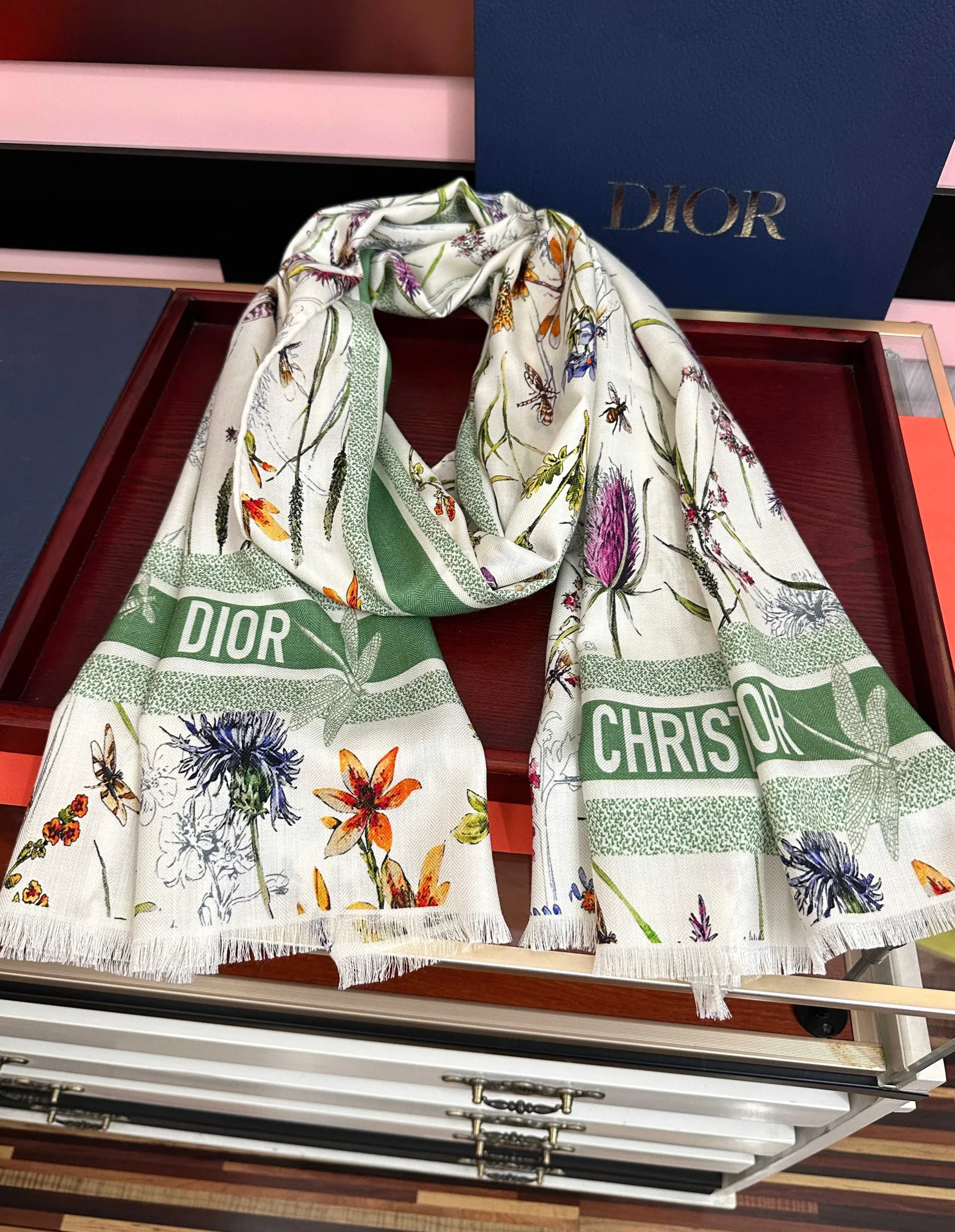 DIOR Scarves Cashmere Cream-Green 65x185 A8510072624 - Image 4