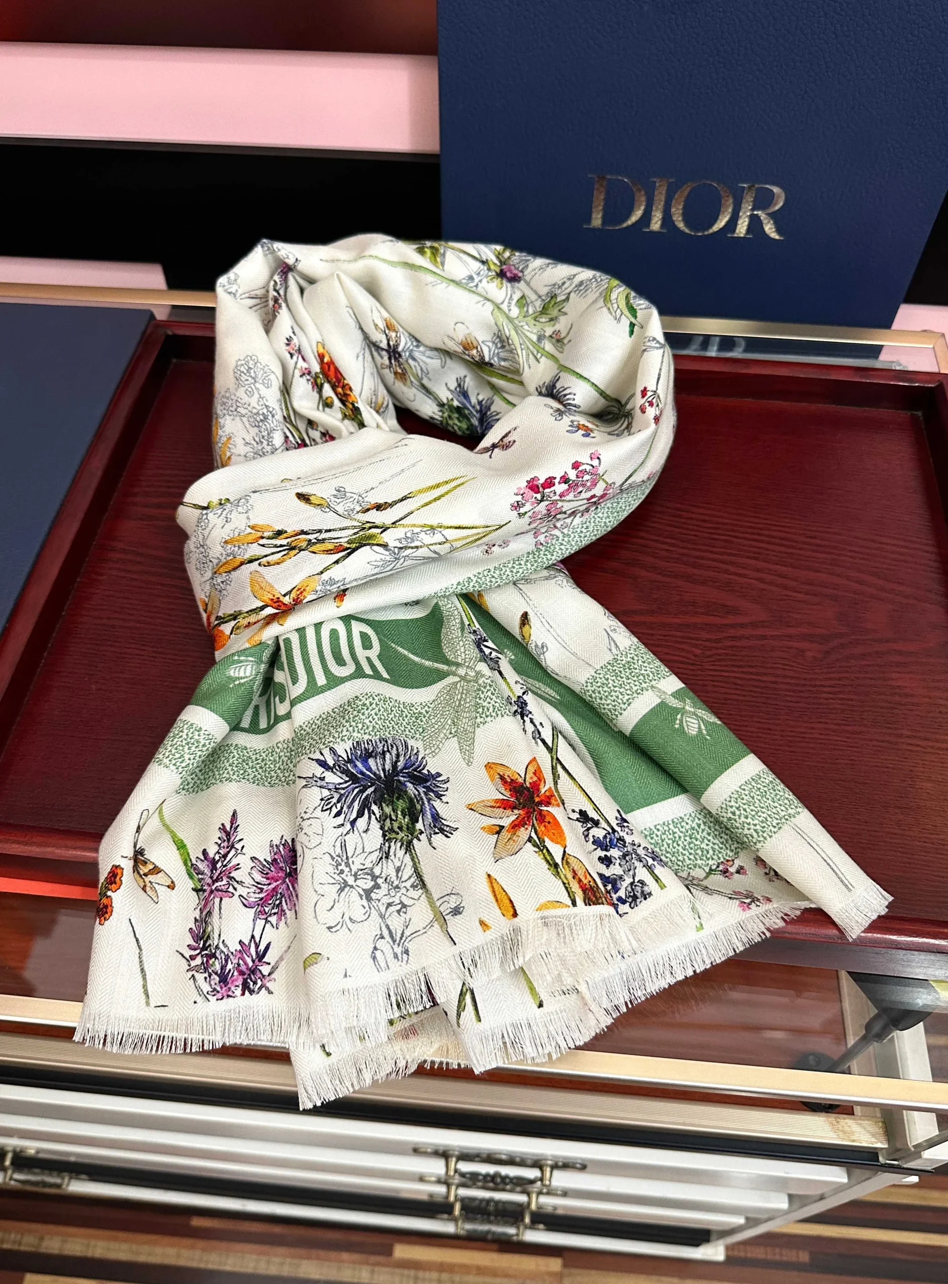 DIOR Scarves Cashmere Cream-Green 65x185 A8510072624 - Image 5