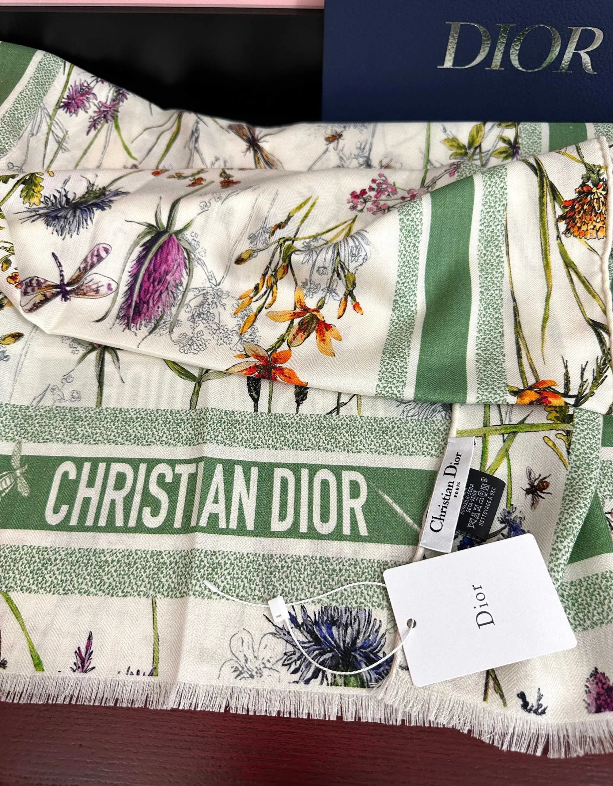 DIOR Scarves Cashmere Cream-Green 65x185 A8510072624 - Image 7