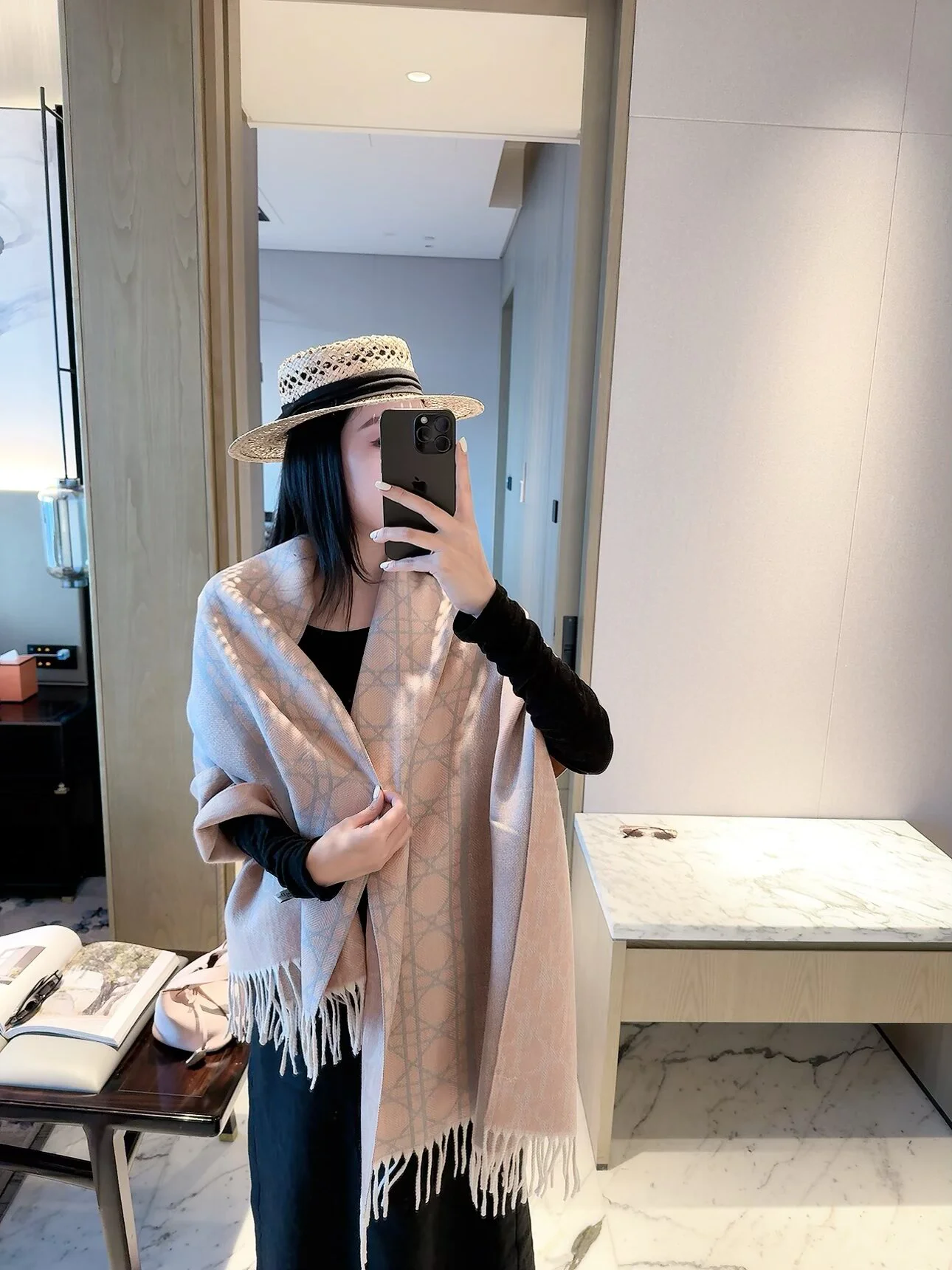 DIOR Scarves Cashmere Pink-Gray One Size D510070928