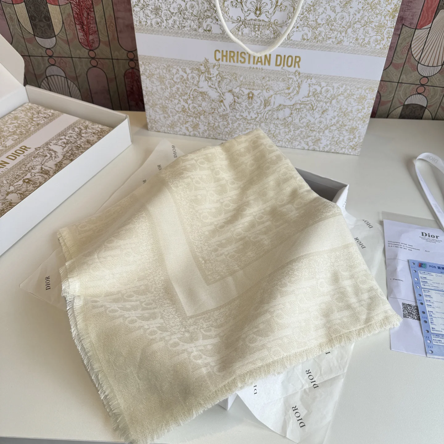 DIOR Scarves Wool-Silk Cream-White One Size A6510071497 - Image 2