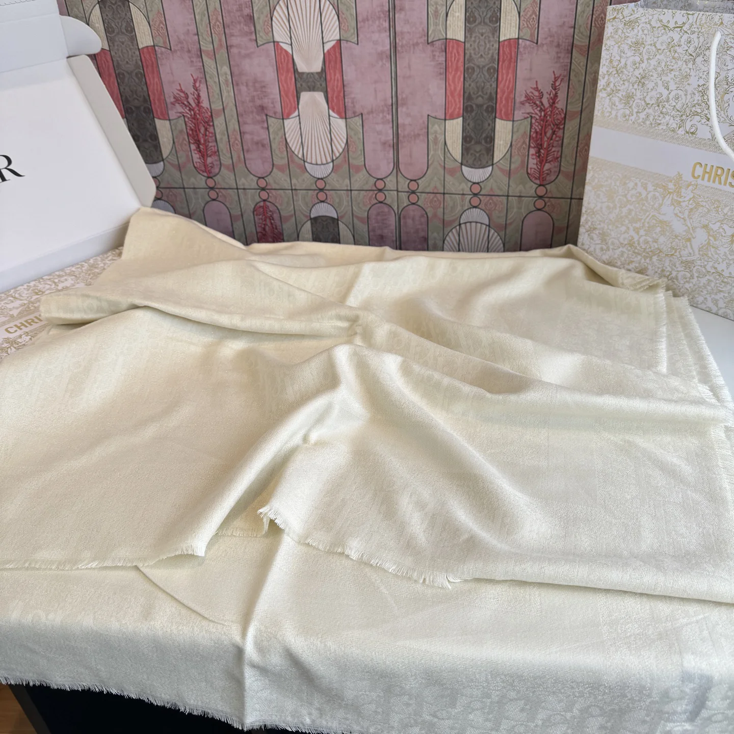 DIOR Scarves Wool-Silk Cream-White One Size A6510071497 - Image 6