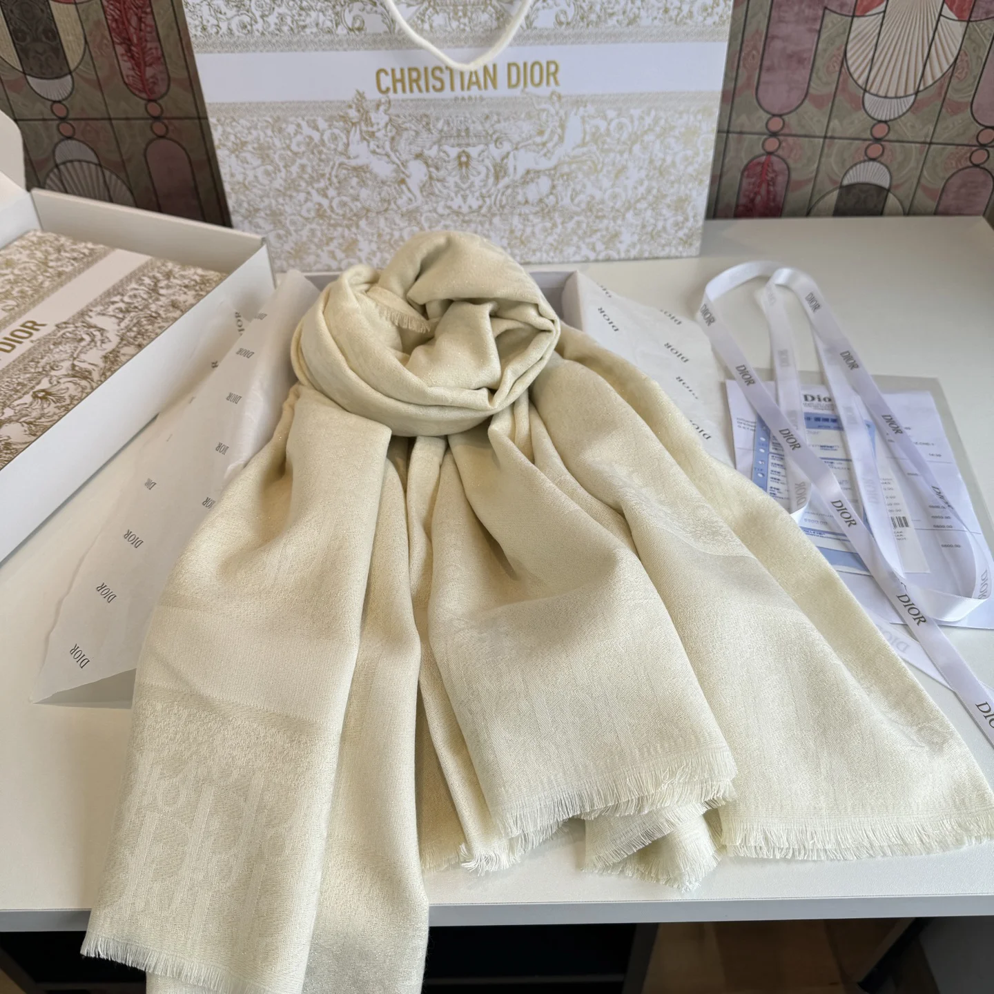 DIOR Scarves Wool-Silk Cream-White One Size A6510071497 - Image 8