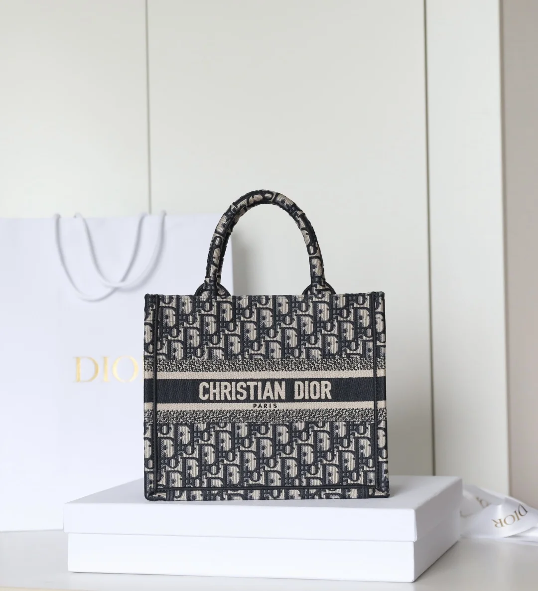 DIOR Totes Bags Embroidered Canvas Blue-Beige 26.5X21X14CM F5010060184 - Image 2