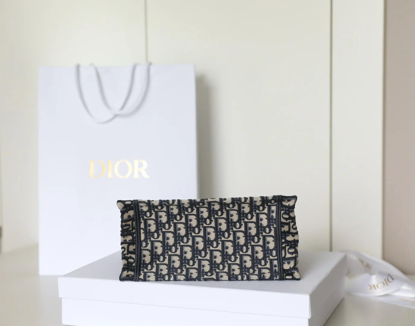 DIOR Totes Bags Embroidered Canvas Blue-Beige 26.5X21X14CM F5010060184 - Image 7