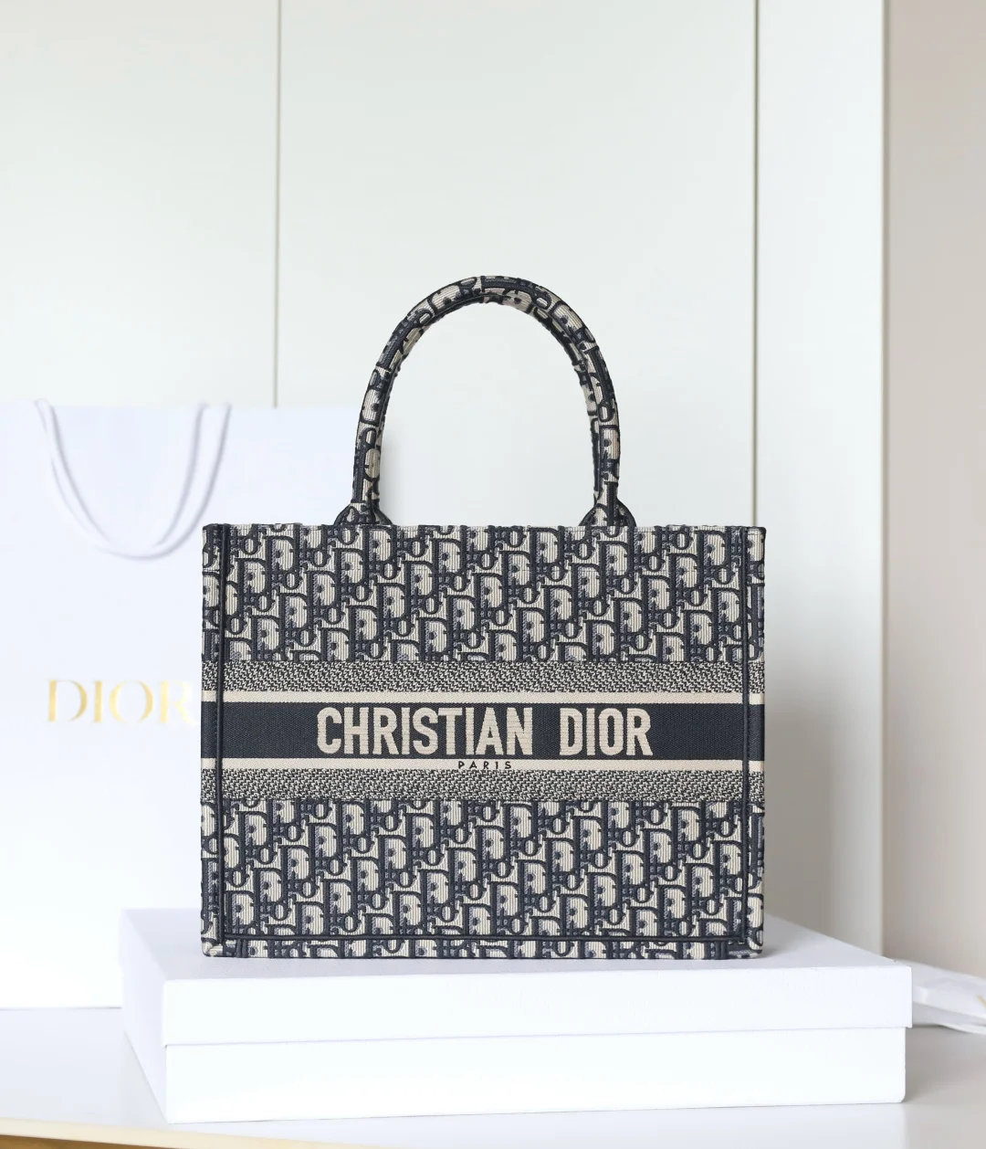 DIOR Totes Bags Embroidered Canvas Blue-Beige 36X27X15CM G0010060106 - Image 2