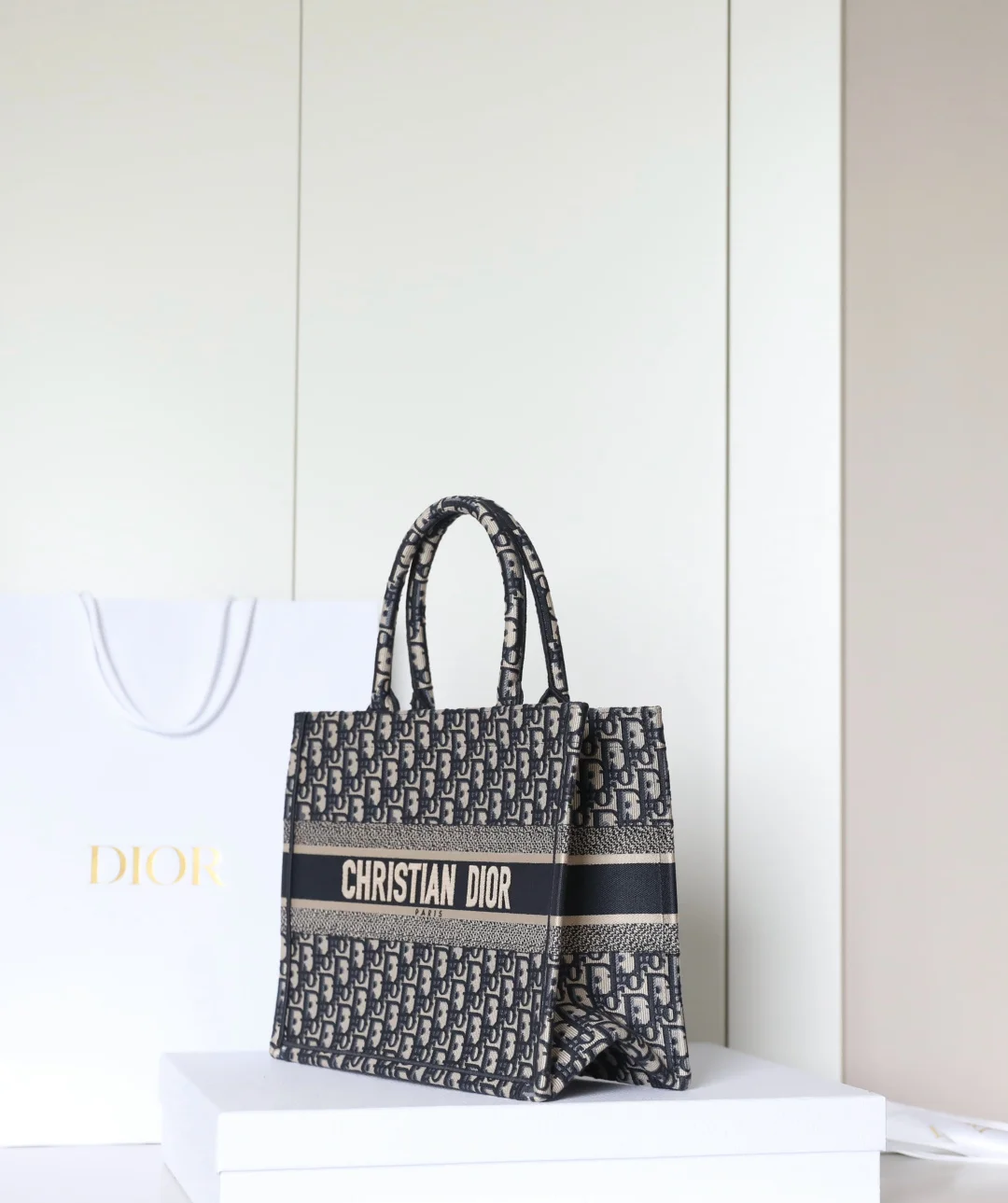 DIOR Totes Bags Embroidered Canvas Blue-Beige 36X27X15CM G0010060106 - Image 5