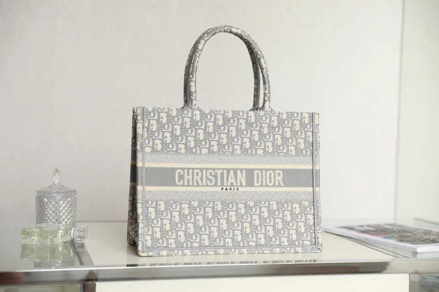 DIOR Totes Bags Embroidered Canvas Gray-White 36.5X28X17.5CM G0010060154