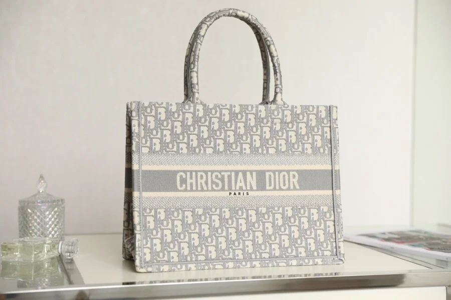 DIOR Totes Bags Embroidered Canvas Gray-White 36.5X28X17.5CM G0010060154 - Image 3