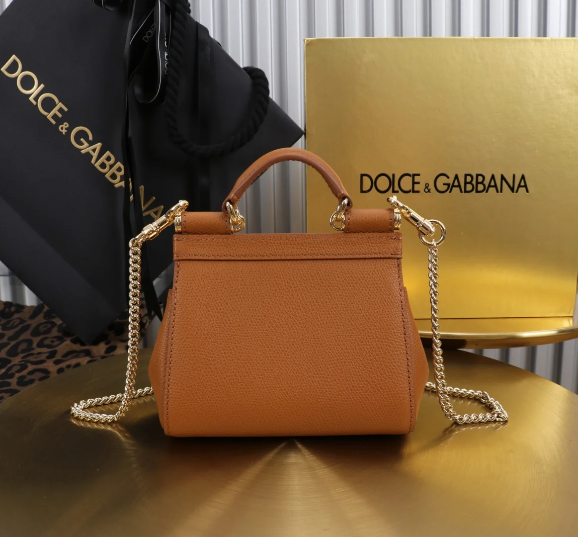 DOLCE & GABBANA Shoulder Bags Brown-Gold 14X16X6CM F9010066199 - Image 3