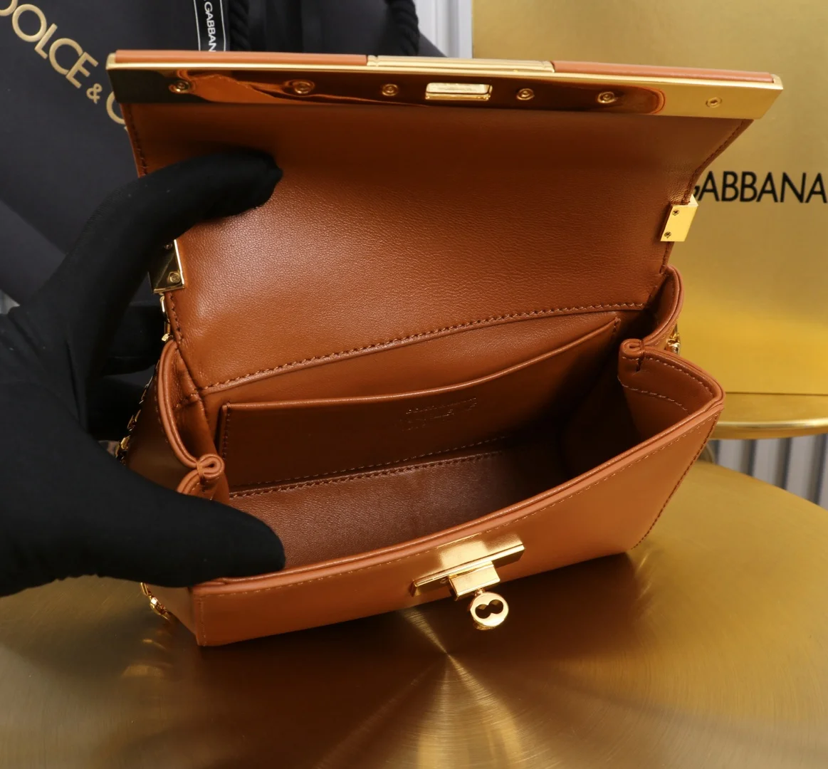 DOLCE & GABBANA Shoulder Bags Brown-Gold 18X10.6X7CM G4010066154 - Image 5