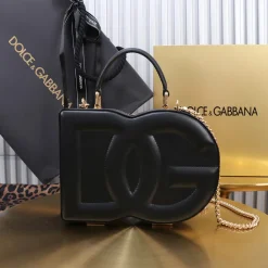 DOLCE & GABBANA Shoulder Bags Calf Leather Black-Gold 20X15X6.5CM A22010067270
