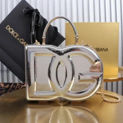 DOLCE & GABBANA Shoulder Bags Calf Leather Silver-Gold 20X15X6.5CM A22010067283