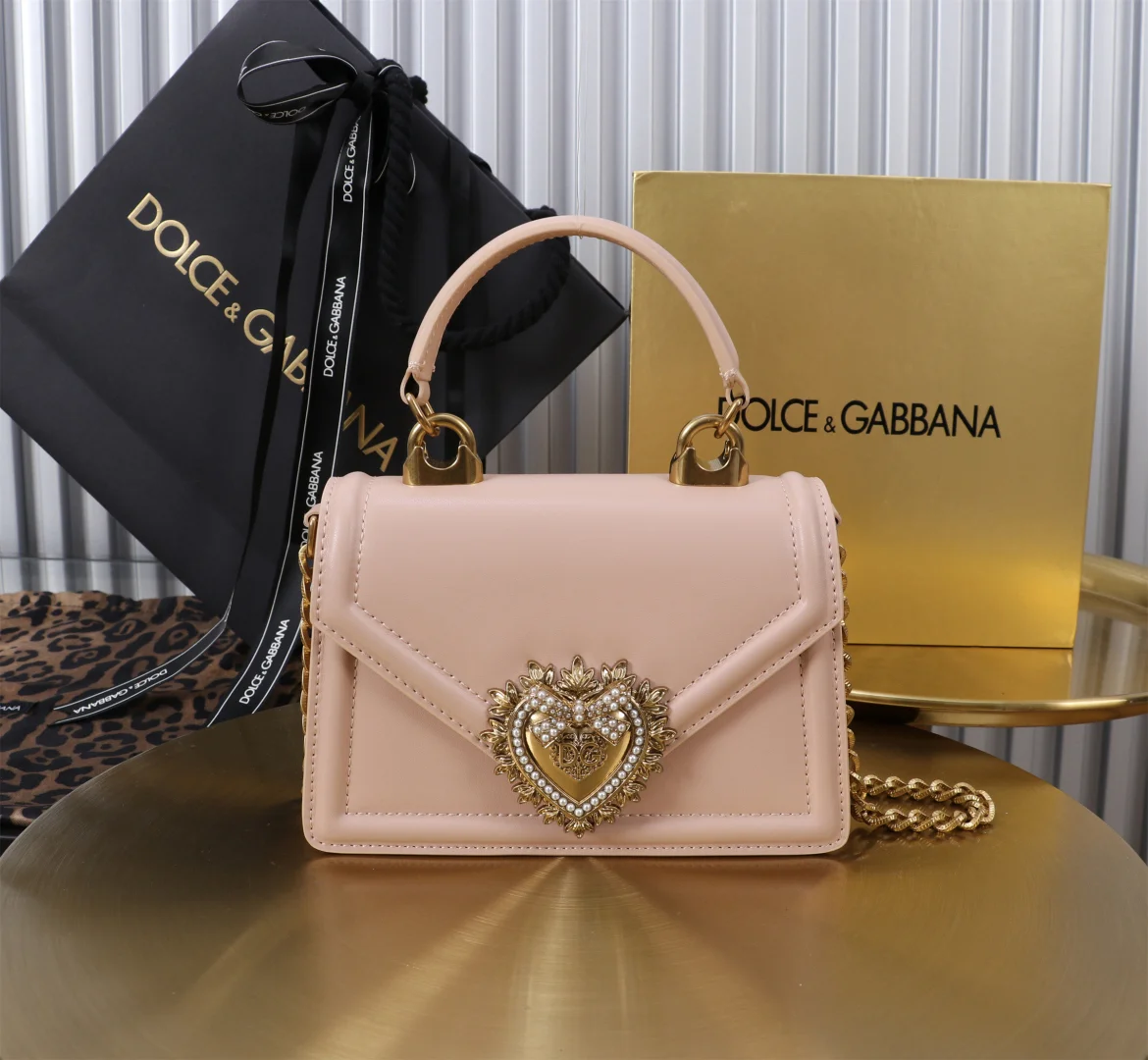 DOLCE & GABBANA Shoulder Bags Leather Pink-Gold 19X4.5X13CM D5010067240