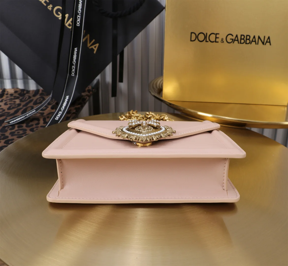DOLCE & GABBANA Shoulder Bags Leather Pink-Gold 19X4.5X13CM D5010067240 - Image 4