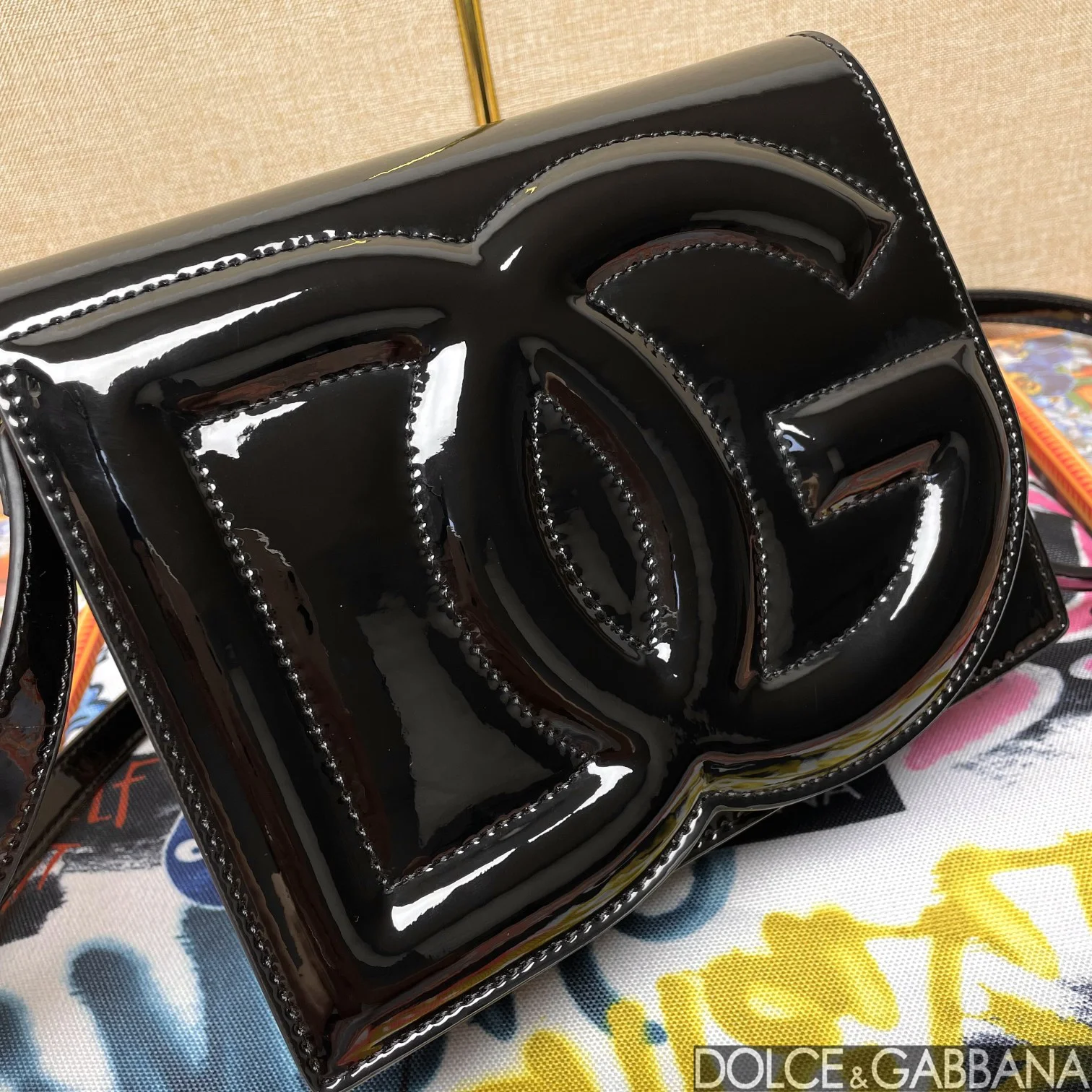 DOLCE & GABBANA Shoulder Bags Patent Calf Leather Black 16X20X5.5CM D5010067170 - Image 6