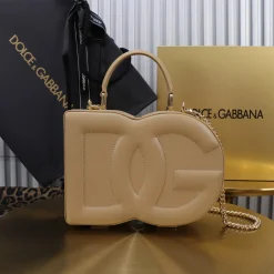 DOLCE & GABBANA Top Handle Bags Calf Leather Beige-Gold 20X15X6.5CM A22010067281