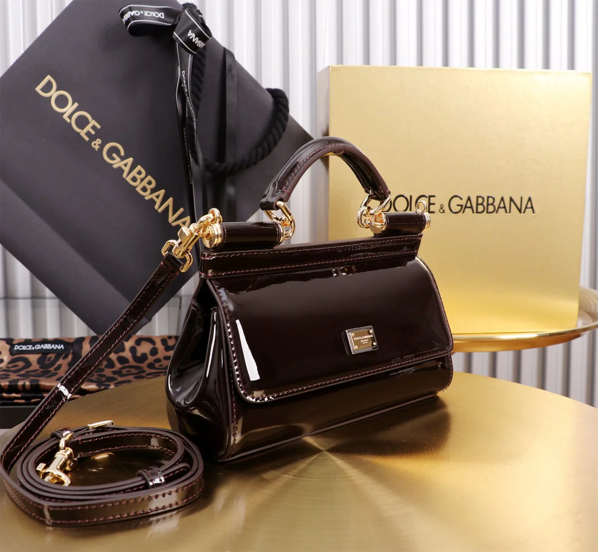 DOLCE & GABBANA Top Handle Bags Calfskin Brown-Gold 11X18X6CM G0010066294 - Image 2