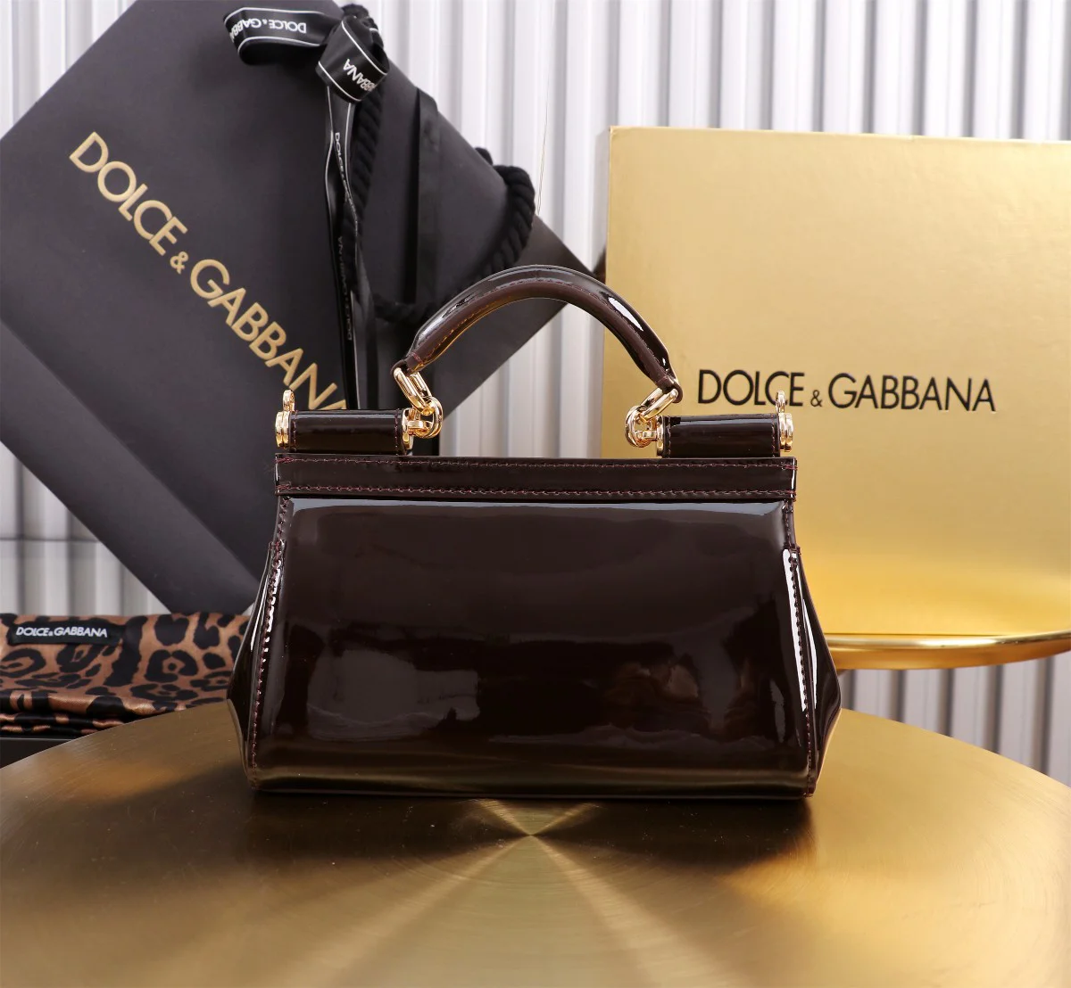 DOLCE & GABBANA Top Handle Bags Calfskin Brown-Gold 11X18X6CM G0010066294 - Image 3