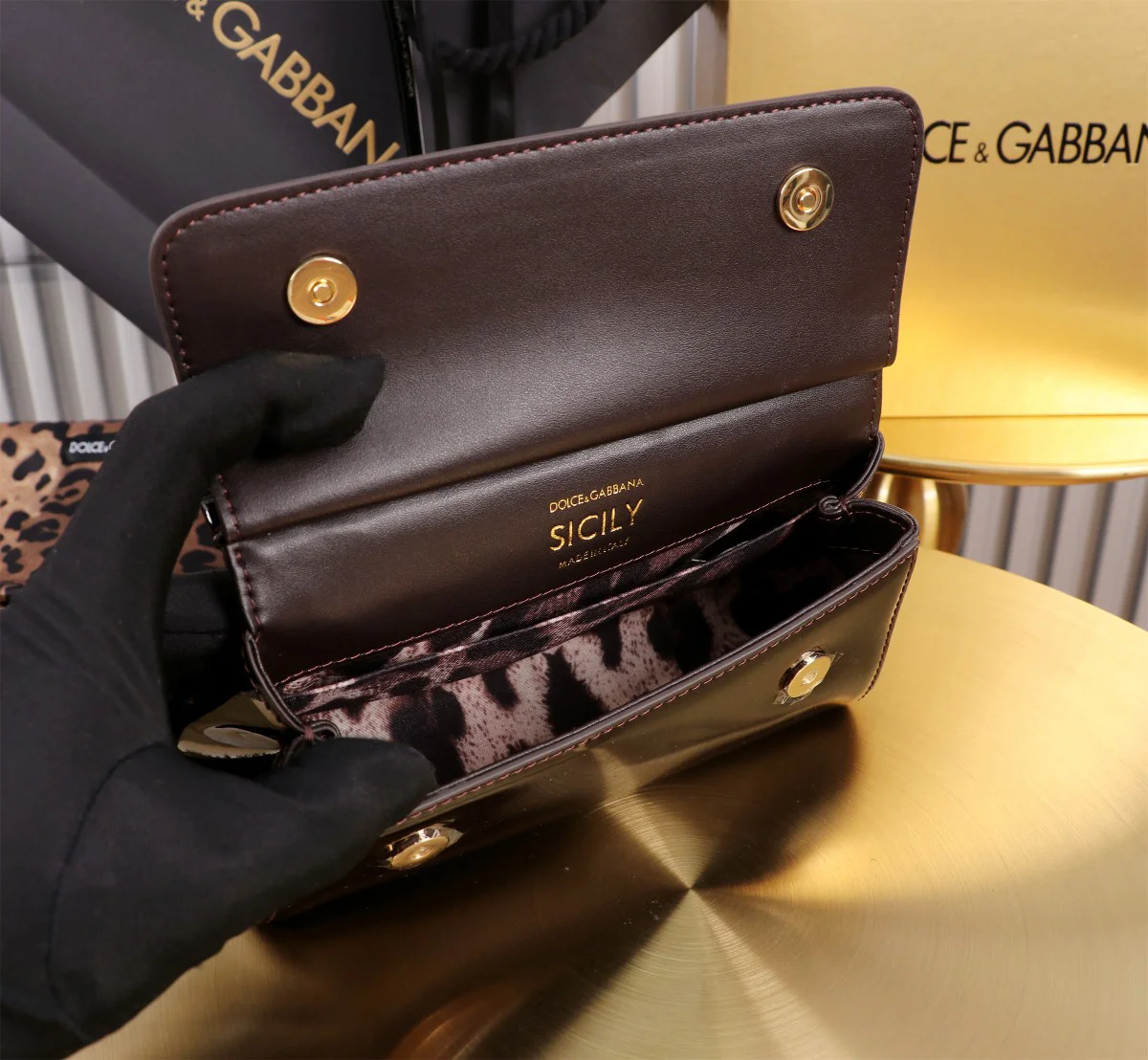 DOLCE & GABBANA Top Handle Bags Calfskin Brown-Gold 11X18X6CM G0010066294 - Image 5