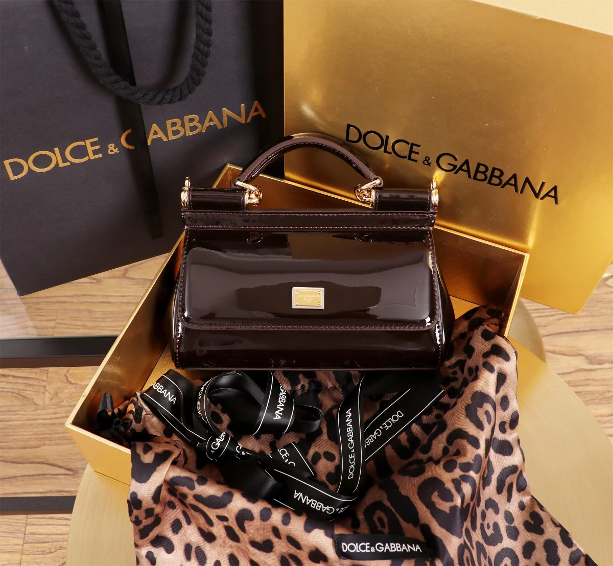 DOLCE & GABBANA Top Handle Bags Calfskin Brown-Gold 11X18X6CM G0010066294 - Image 9