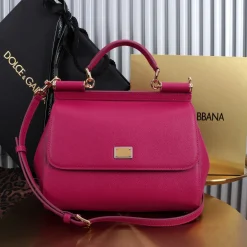 DOLCE & GABBANA Top Handle Bags Calfskin Leather Fuchsia-Gold 25X12X20CM I6010066021