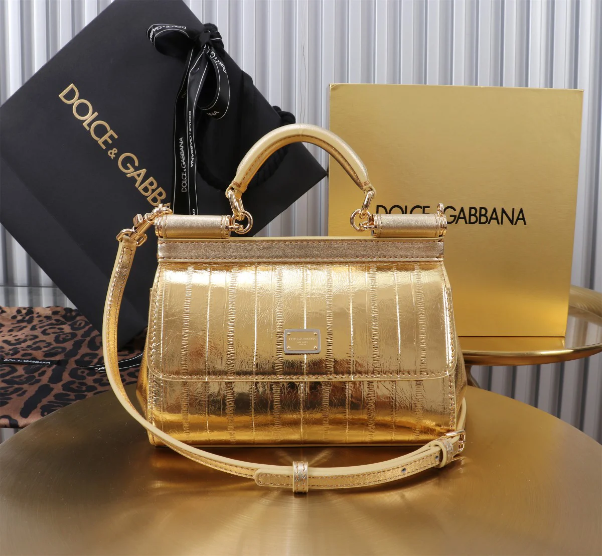 DOLCE & GABBANA Top Handle Bags Calfskin Leather Gold 18X11X6CM G0010066168