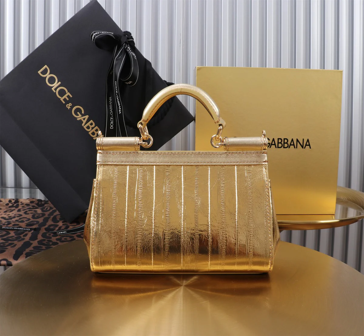 DOLCE & GABBANA Top Handle Bags Calfskin Leather Gold 18X11X6CM G0010066168 - Image 3