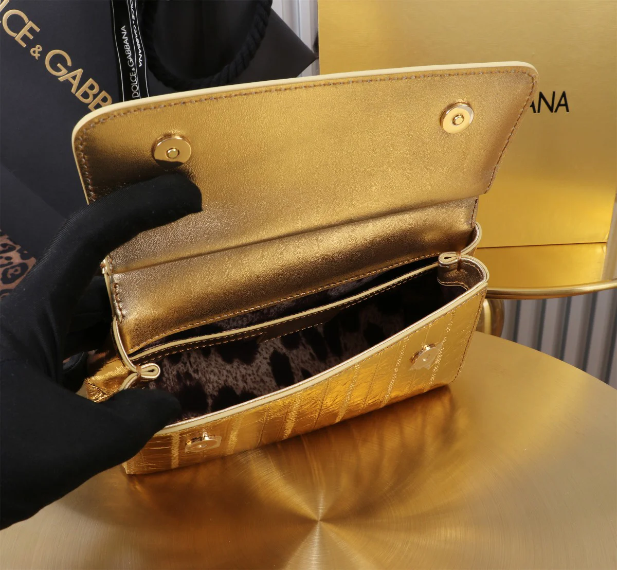 DOLCE & GABBANA Top Handle Bags Calfskin Leather Gold 18X11X6CM G0010066168 - Image 5