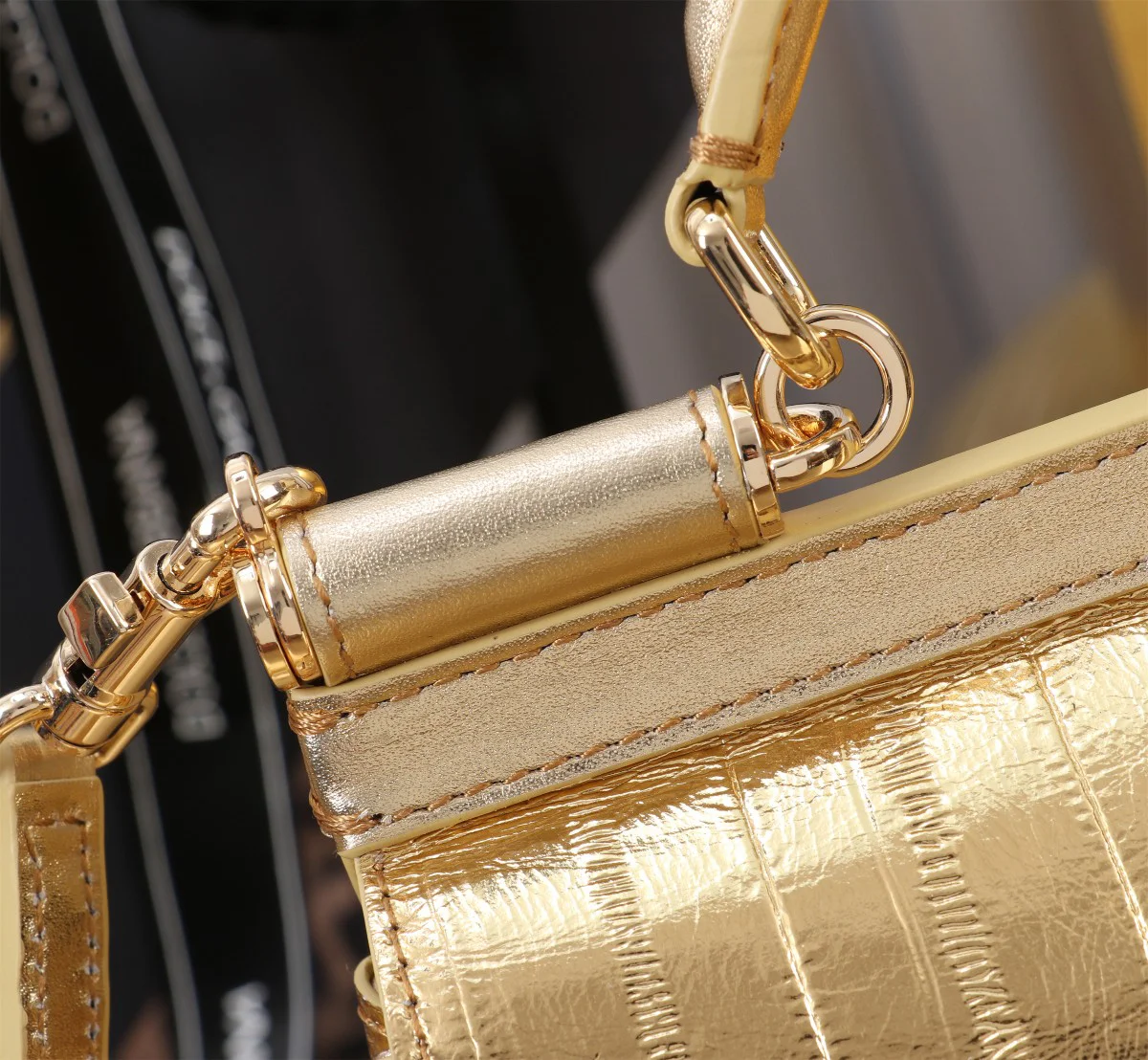 DOLCE & GABBANA Top Handle Bags Calfskin Leather Gold 18X11X6CM G0010066168 - Image 7